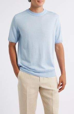 Aur&eacute;lien Cashwool Short Sleeve Crewneck Sweater in Light Blue at Nordstrom Rack, Size Xx-Large