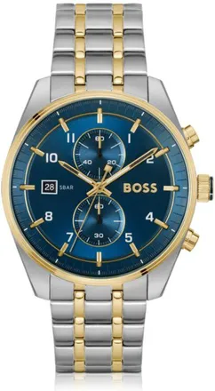 BOSS SKYTRAVELLER Two-tone chronograph watch with blue dial