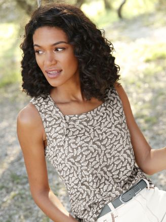 Casual Looks Tanktop CASUAL LOOKS, Damen, Gr. 36, grau (taupe, ecru, gemustert), 50% Baumwolle, 50% Modal, bedruckt, gemustert, eckiger Ausschnitt, Tops Tanktop