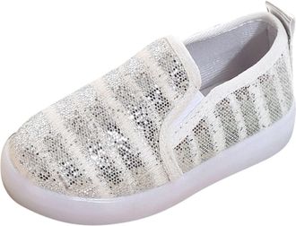 Generic Toddler Girls Boys Canvas Shoes On Light Up Shoes Casual Lazy For Infant Toddler Kid Shoes for Girls (Silver, 10.5 Little Kid)