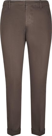 Dondup Brown Stretch Cotton Gabardine Cuffed Slim-Leg Chino Pants