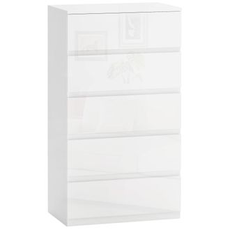 OEM C&oacute;moda Con 5 Cajones Dise&ntilde;o Anti-vuelco Cajonera Para Sal&oacute;n Pasillo 55x33x100 Cm Blanco Brillante