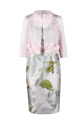 Nefertari Couture Floral Appliqu&eacute; Cropped Jacket and Fitted Skirt Co-ord Set