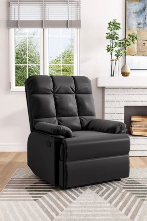 Living and Home Black Checkered Faux Leather Upholstered Recliner Armchair