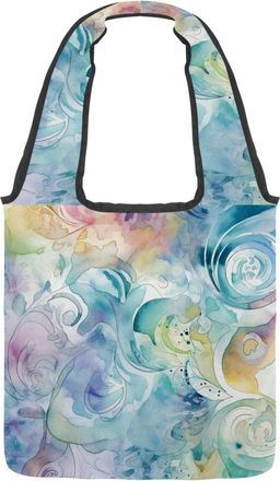 Generic Artistic Abstract Cyan Purple Swirl Reversible Canvas Shoulder Tote - Double-Sided Print, 12oz Cotton, 27cm Drop, Fold-Flat Bag for Travel, Shopping, 