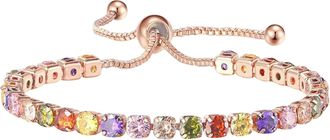 Generic Colored Zircon Rhinestone Bracelet Jewelry Charm Birthday Surprise Gift For Woman Girls Elastic Women Rose Bracelets for Wedding (Rose Gold, One Size)