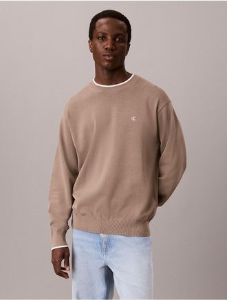 Calvin Klein Jeans Calvin Klein Mens Smooth Cotton Tipped Crewneck Sweater - Brown - 2XL