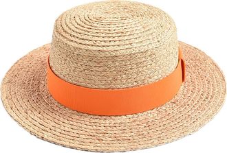 Generic Summer Hats for Women Straw Sun Hat Ribbon Bowknot Ladies Flat Top Travel Beach Hat Orange Ribbon Hat 56-58CM