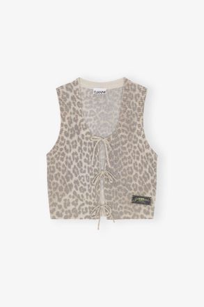 Ganni Mixed Leopard Tie String Vest - Size XXS Alpaca