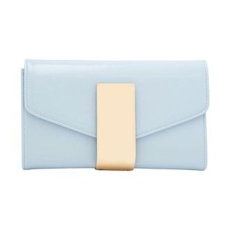 twentyfour Tassen, Dames, Blauw, ONE Size, Leer, Glans Metalen Sluiting Tas