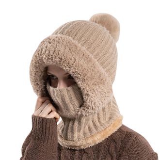 Generic Winter Hats for Women, 2025 NewWinter Warm Knitted Cap with Neck Warmer Womens,Woolly Hat with Warm Fleece Linning, Windproof Balaclava Snood Hood Wom