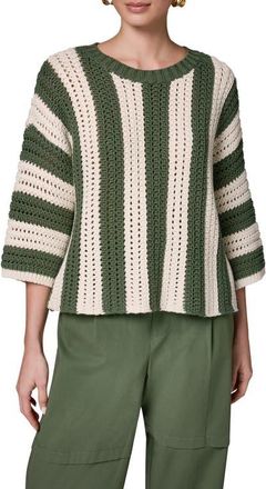 DKNY Vertical Stripe Open Stitch Cotton Sweater in Verde/crea at Nordstrom, Size X-Small