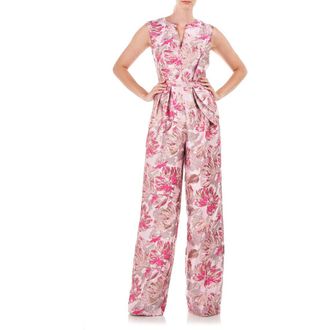 Kay Unger Cleo Metallic Floral Jacquard Jumpsuit in Azalea at Nordstrom, Size 12