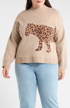 Sugarlips Jazara Leopard Sweater in Oatmeal at Nordstrom, Size 2X