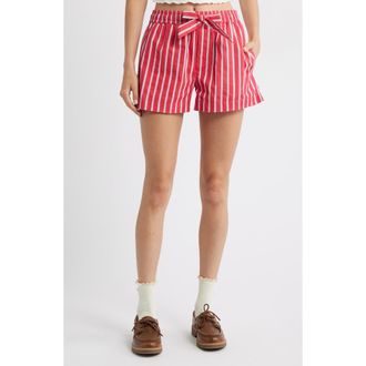 Damson Madder Krissy Stripe Organic Cotton & Linen Boxer Shorts in Red at Nordstrom Rack, Size 12 Us / 16 Uk