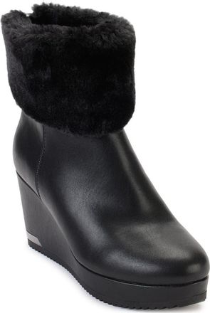 DKNY Nadra Faux Fur Cuff Wedge Bootie in Black at Nordstrom Rack, Size 6.5