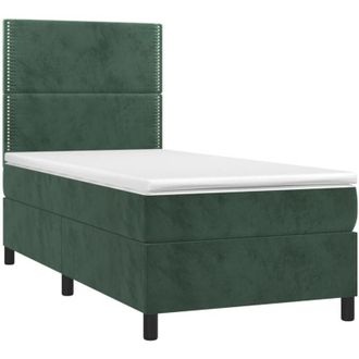 vidaXL Vidaxl - Cama Box Spring Colch&oacute;n Y Led Terciopelo Verde Oscuro 90x190 Cm