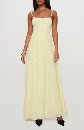 Princess Polly South of France Floral Embroidered Sleeveless Gown in Yellow at Nordstrom, Size 12