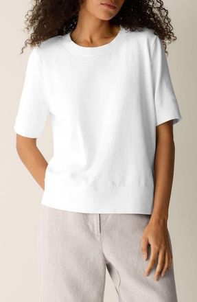 Eileen Fisher Short Sleeve Organic Cotton Terry Sweatshirt in White at Nordstrom, Size X-Large