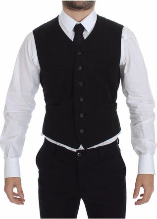 Dolce & Gabbana Single Breasted Dress Vest - Heren - Gillet - Zwart - S - Katoen - Kostuums