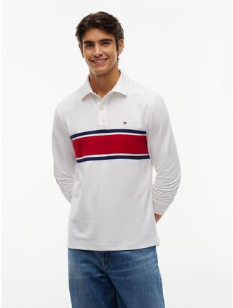 Tommy Hilfiger Mens Regular Fit Block Stripe Wicking Polo - Ecru - XXXL