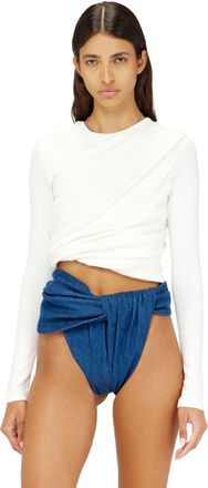Diesel Rucked-up long-sleeve T-shirt in double-layer jersey - Tops - Woman - White