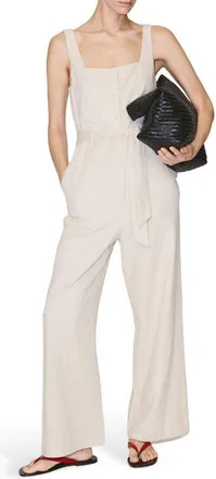 Mango Sleeveless Linen Blend Jumpsuit in Sand at Nordstrom, Size X-Small