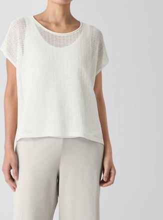 Eileen Fisher Cord Sheen Jewel Neck Sweater In Ivory