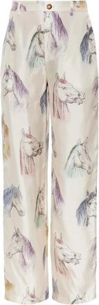 Moschino Zijden Broek Met Print - Dames - Wijde Broeken - Beige - S - Broeken