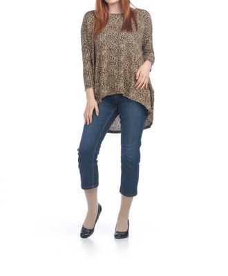 Papillon Ditsy Leopard High Low Sweater In Tan
