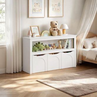 Woltu Woltu Mueble De Almacenamiento Infantil, Organizador De Juguetes Con 3 Cajones Con Ruedas Y 1 Compartimento Abierto, Color Blanco
