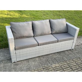 Fimous Light Grey Mixed 3 Seater Lounge Rattan Sofa Patio Conservatory Outdoor Garden Furniture Accessory With Seat And Back Cushion - Fimous