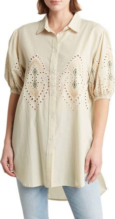 7 For All Mankind Puff Sleeve Tunic Top In Beige