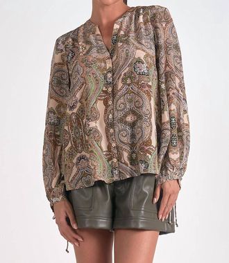 Elan Paisley Blouse In Beige