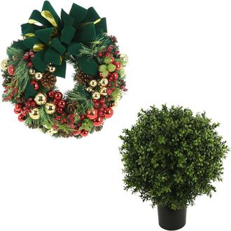 Creative Displays Inc. Classic Christmas Holiday Wreath & Uv Boxwood Drop-In