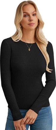 Grace Karin Women Autumn Casual Crew Neck Jumpers Long Sleeve Fine Knitted Pullover Sweater Top Black L