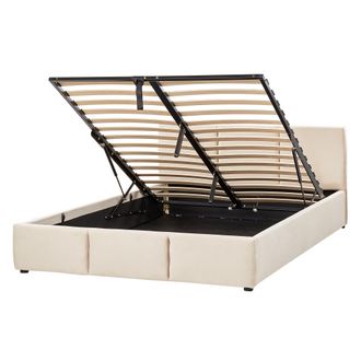 Beliani Cama Con Almacenaje De Terciopelo Beige Claro 140 X 200 Cm Acolchado Almacenaje Bousse