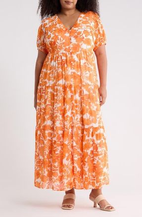 Sugarlips Tangelo Floral Print Maxi Dress in Orange-White at Nordstrom, Size 2 X
