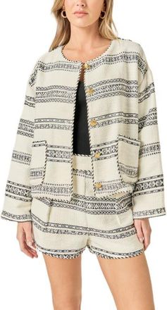 English Factory Stripe Tweed Cardigan in White/Black at Nordstrom, Size X-Small