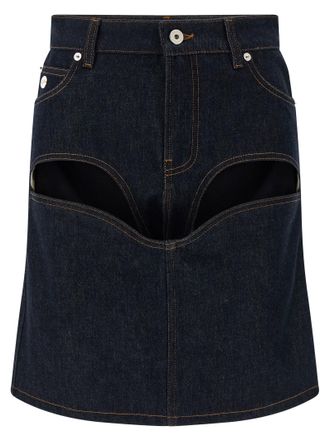 Jean Paul Gaultier Womens Denim Mini Skirt With Cuts And Turn Up Skirt