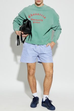 Willy Chavarria Striped Pattern Shorts, Mens, Blue