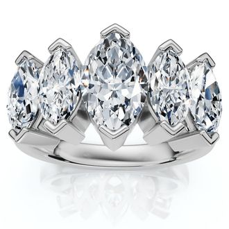 Pompeii3 1 1/2ct Marquise Diamond Wedding Ring 14K White Gold Five Stone Anniversary Band Size Selectable