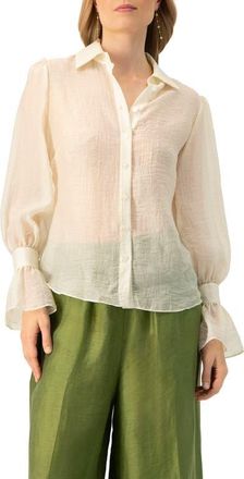 Ivonne See-Through Long Sleeve Shirt With Wide Cuffs in Ivory at Nordstrom, Size 10