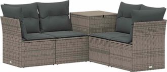 vidaXL Juego De Sof&aacute; 5 Uds. Gris Y Gris Oscuro Rat&aacute;n Sint&eacute;tico Y Acero Vidaxl