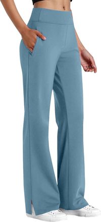 Generic Gym Yoga Trousers with Pockets Yoga Pants Women Fashion High Waist Wide Leg Sweatpants Baggy Plain Sports Lounge Trousers with Pockets Pants for Sprin