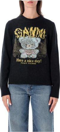Ganni Truien & Vesten, Dames, Zwart, M, Wol, Forest Teddy Sweater