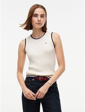 Tommy Hilfiger Womens Tipped Cable Knit Sweater Vest - Rich Cream - XXL