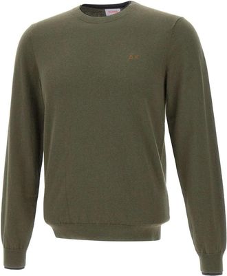 Sun 68 Wollen en katoenen trui - Heren - Ronde hals truien - Groen - 3XL - Katoen - Truien & Vesten