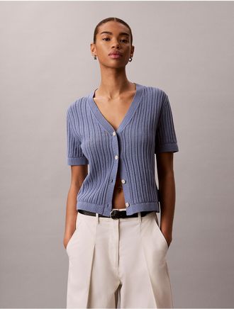 Calvin Klein Jeans Calvin Klein Womens Open Stitch Button-Down Sweater - Blue - XS
