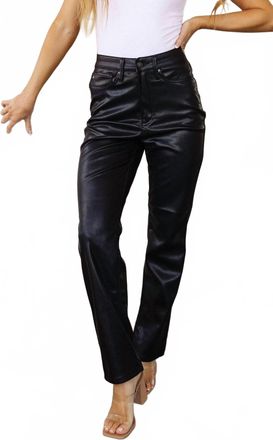 Judy Blue Womens High Waist Tummy Control Faux Leather Straight Leg Pants In Black